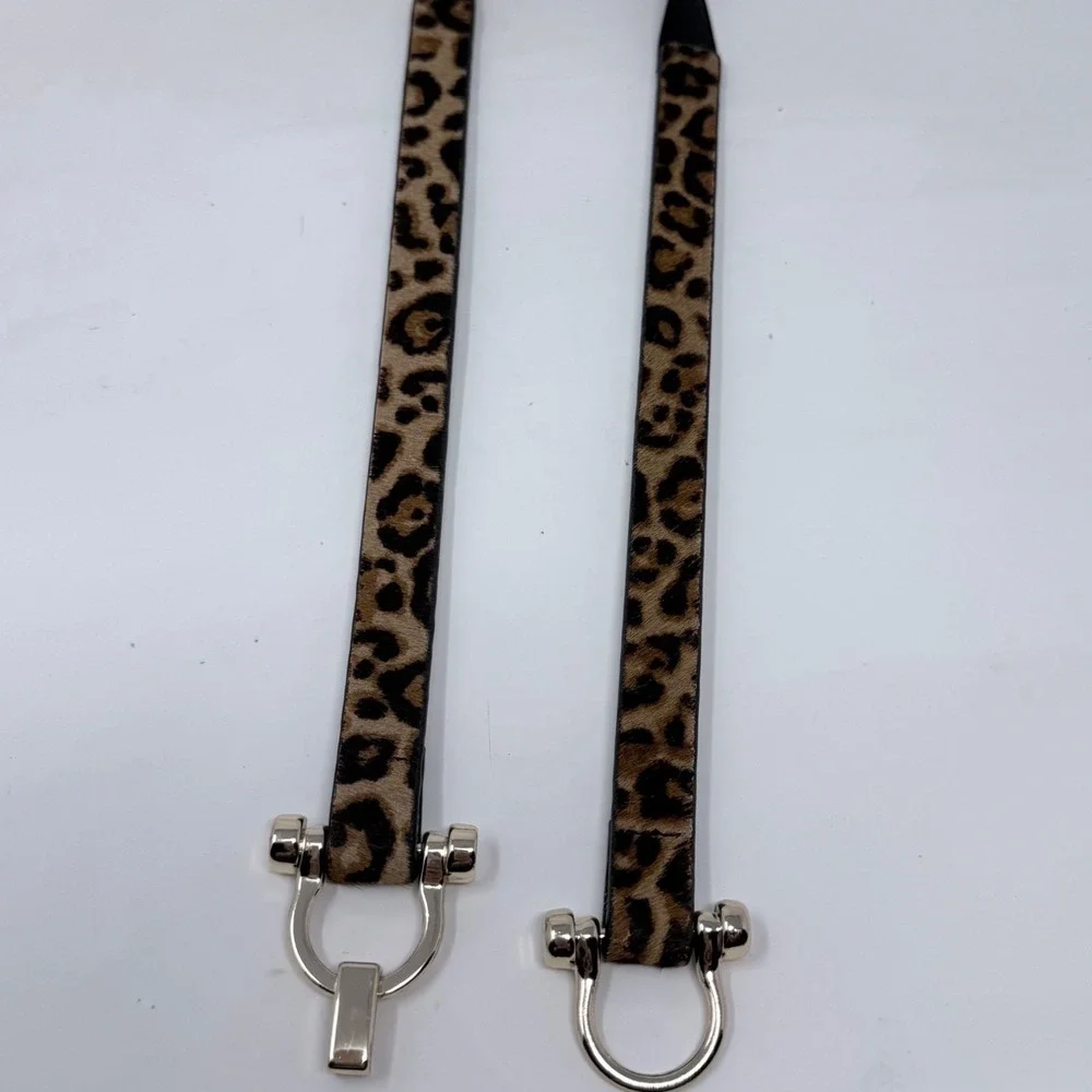 White House Black Market Leopard Calf Hair Horseshoe Buckle Elastic Belt XS/S